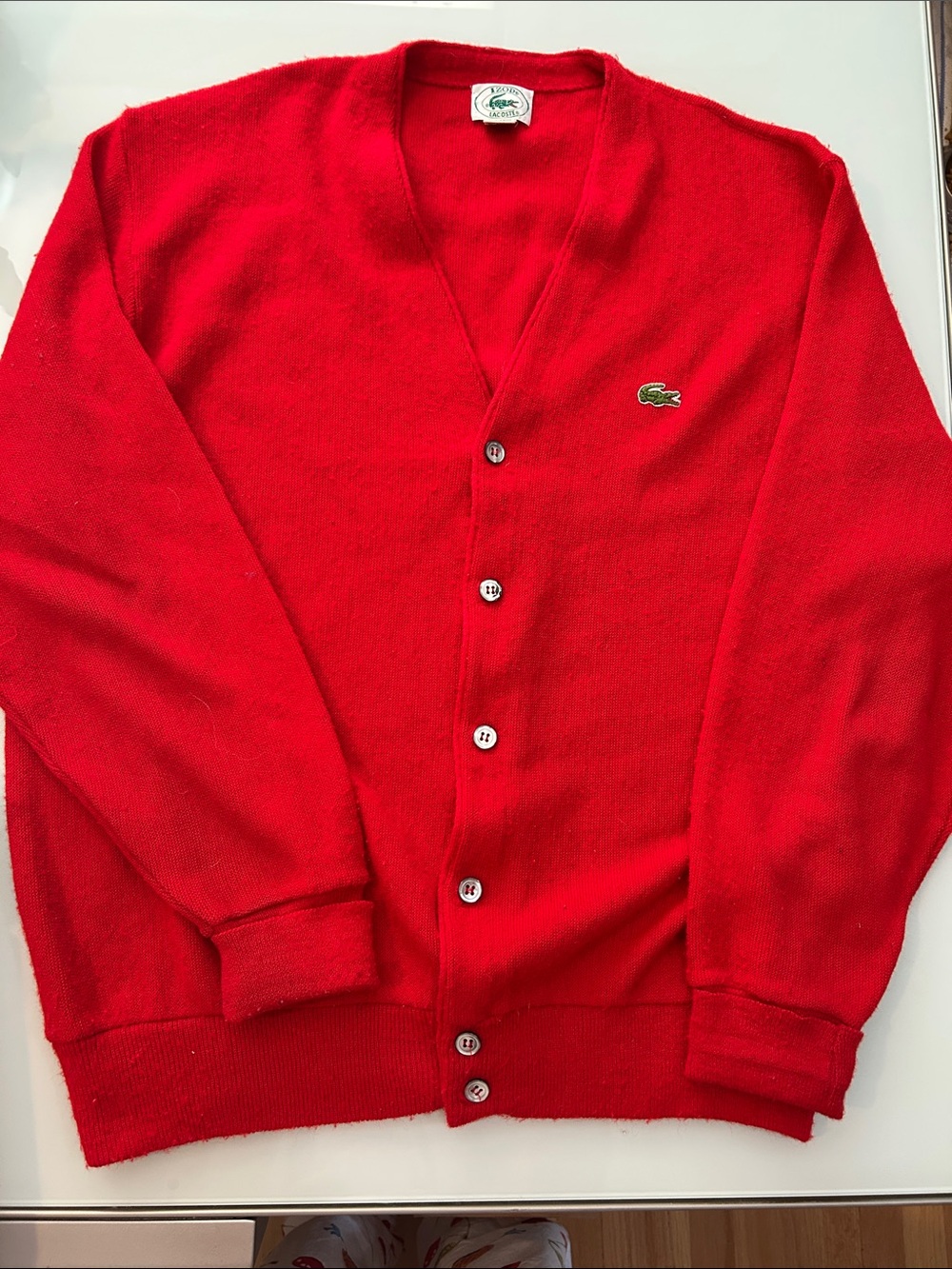 Lacoste Men's Bright Red Button-Up V-Neck Cardigan